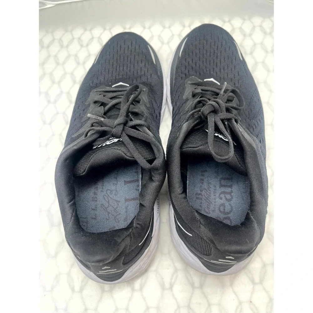 HOKA One One Clifton 8‎ Sneakers Mens US 10.5 Black White Knit Running Shoes